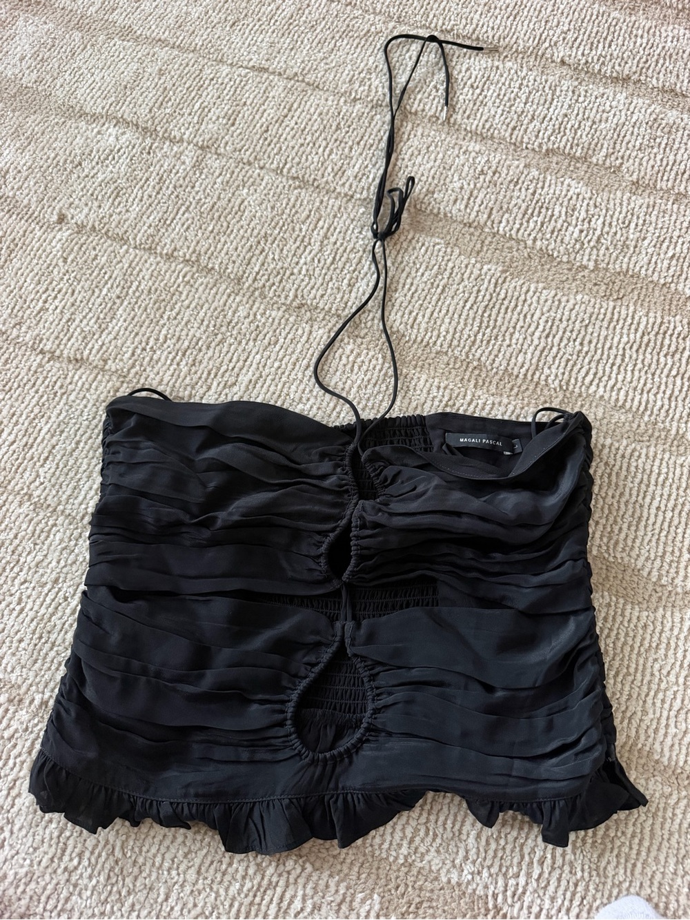 Black Ruched Halter Camisole with Keyhole Accents